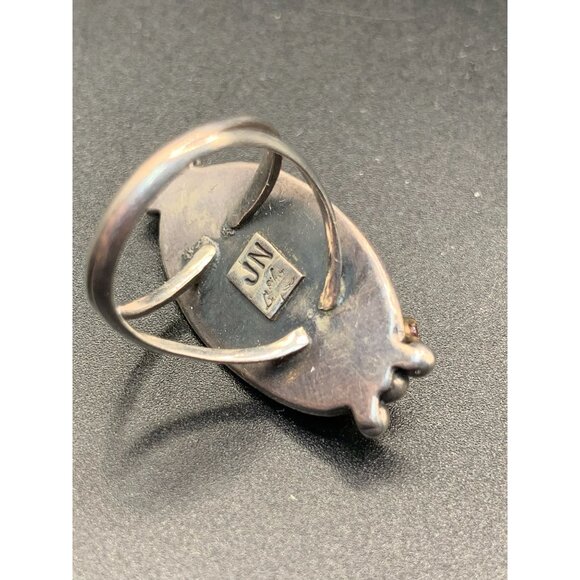 Sterling Silver MOP Native Ring Signed JN Size 5.75 Altered with 2 Added Rubies - Picture 8 of 9